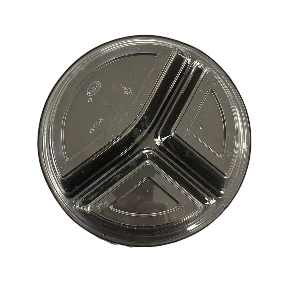 (PO#60012) 48 OZ - 3 Comp Round Microwavable Containers Combo Pack Black 150CT