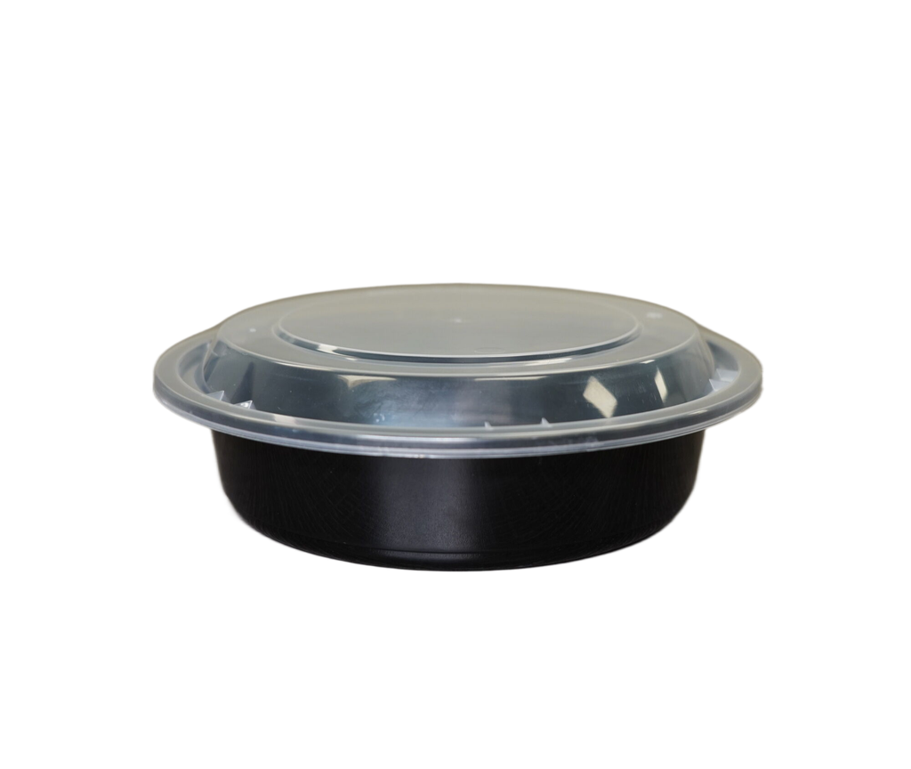 (PO#60015) 24 OZ Round Microwavable Containers Combo Pack Black 150CT