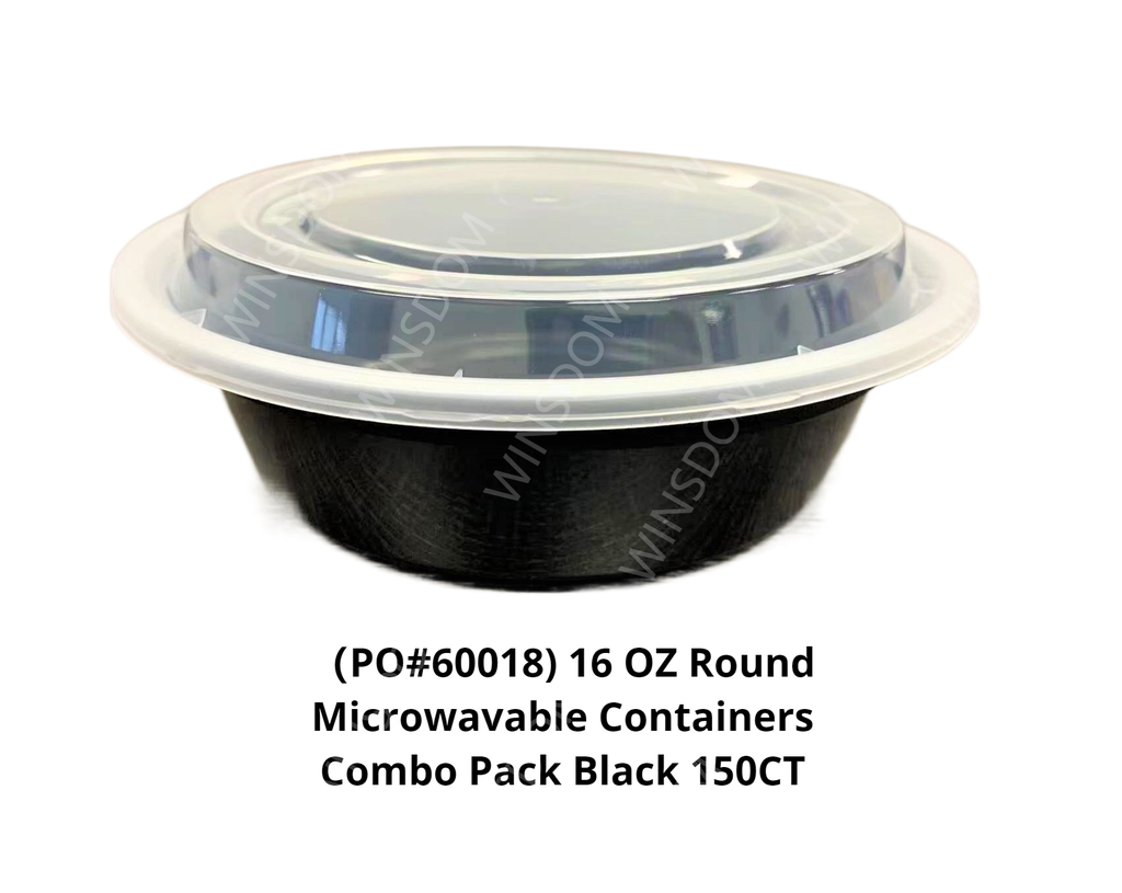 (PO#60018) 16 OZ Round Microwavable Containers Combo Pack Black 150CT